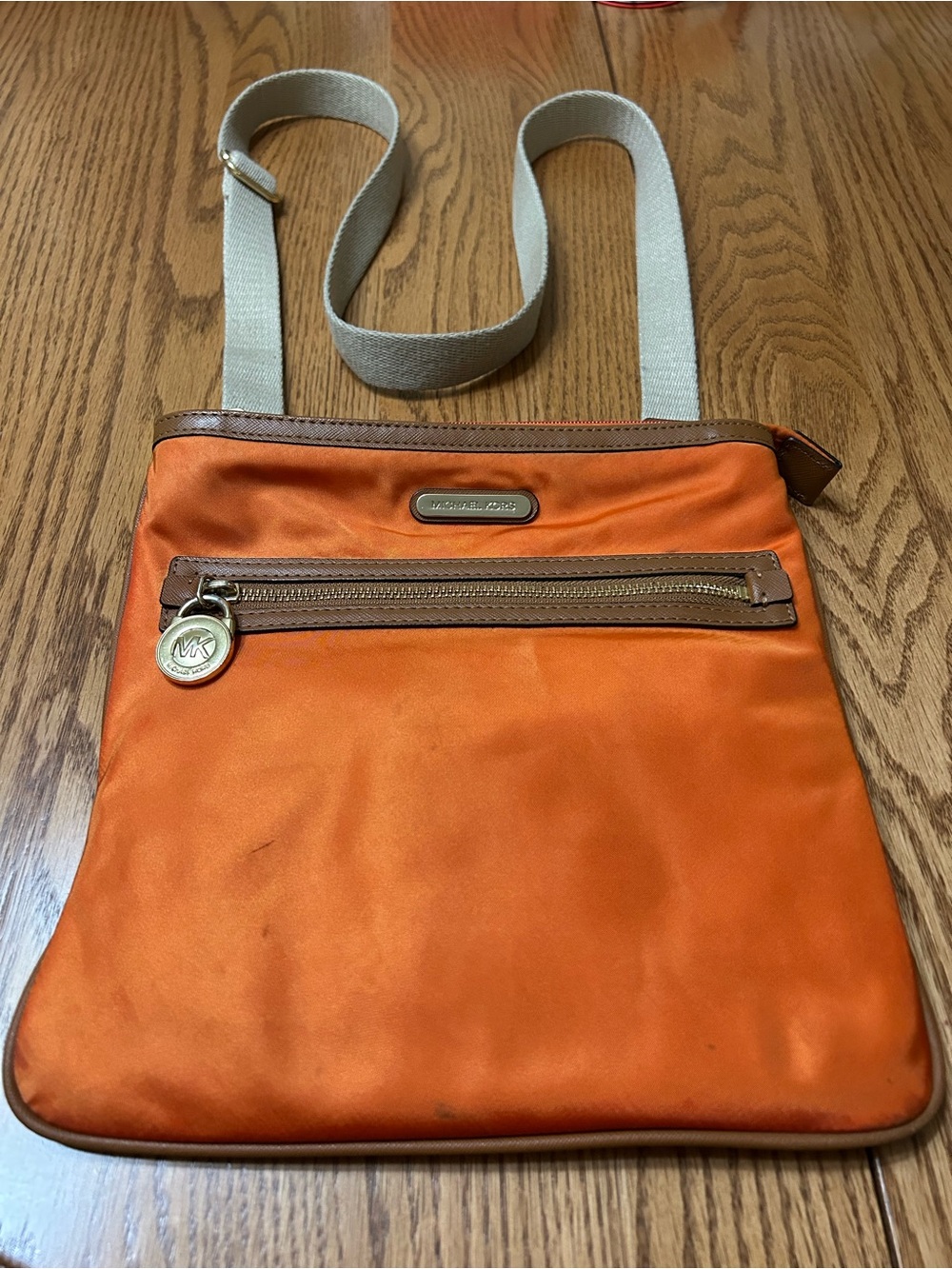 Michael Kors Orange Crossbody Messenger with Leather Trim